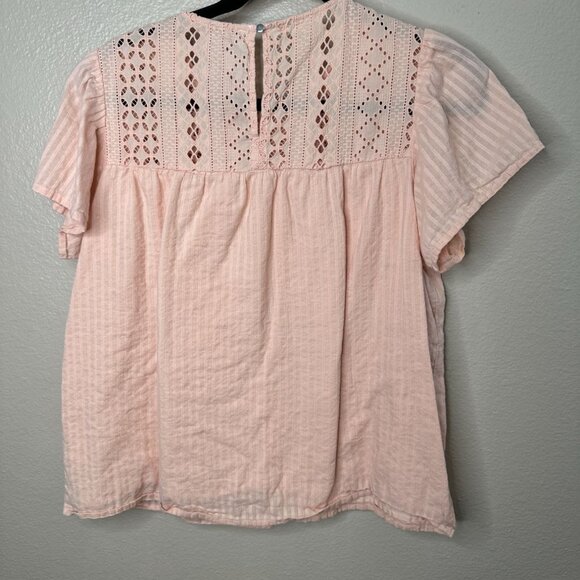 Ella Moss Womens Eyelet Lace Pink Top Size M Short Sleeve Cotton peasant gauzy - Picture 4 of 6